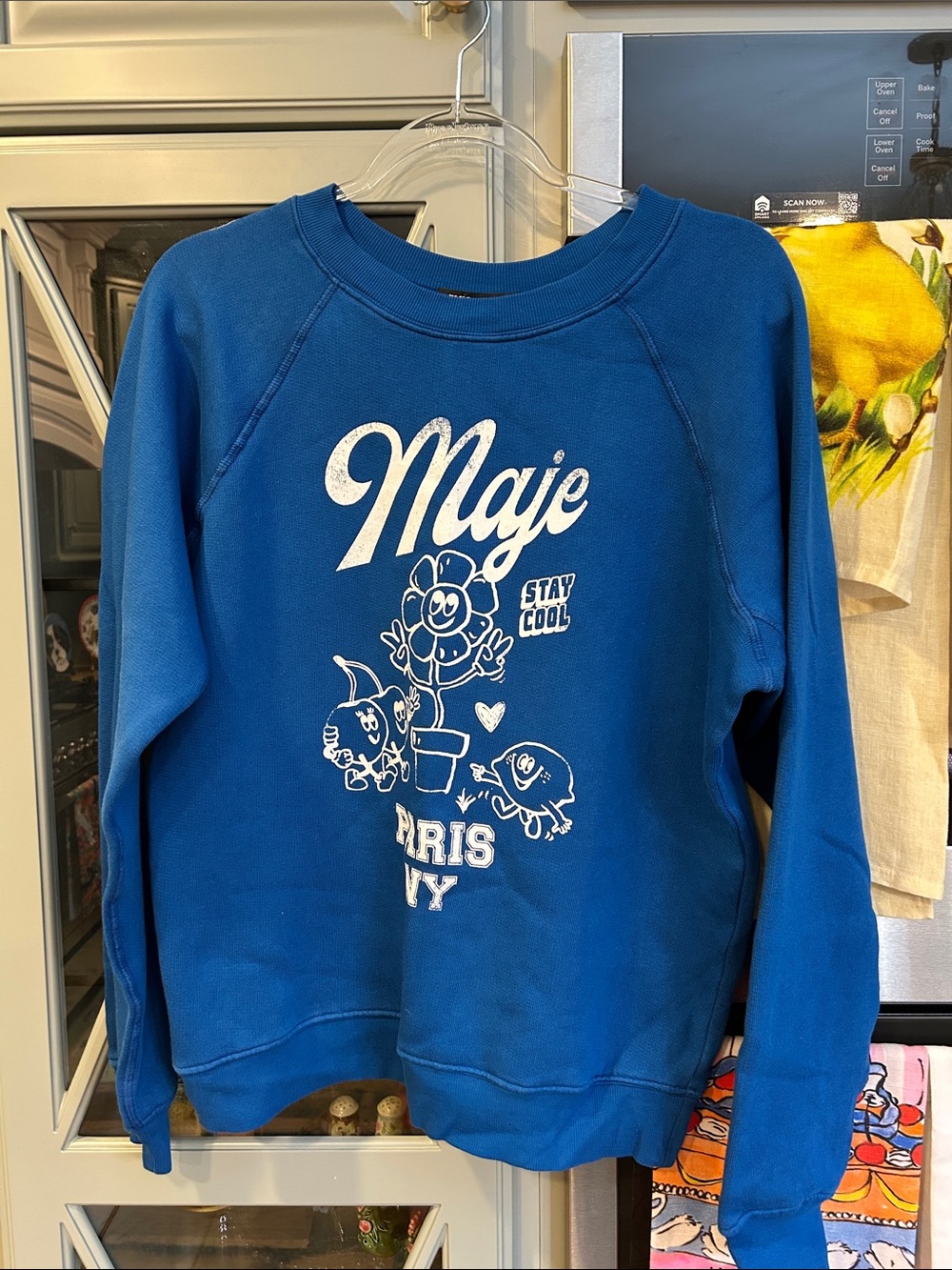 Maje Royal Blue Paris New York Floral Graphic Sweatshirt XS NWT